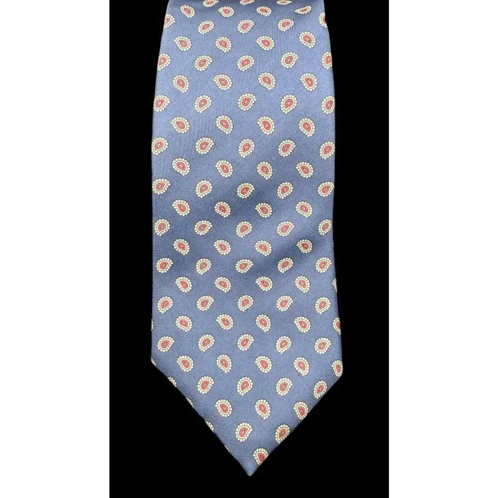 Halston Italian Silk Vintage Tie Blue W/Red Paisley Classic Designer